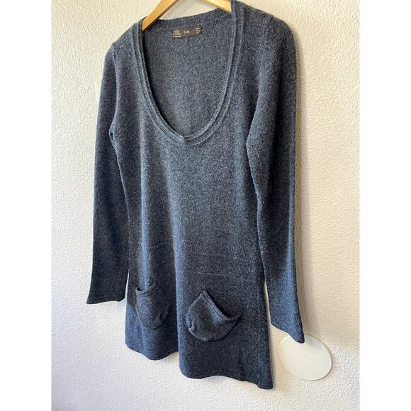 Zara Charcoal Gray U Neck Wool & Cashmere Y2K Style Sweater Mini Dress Medium - Picture 4 of 9